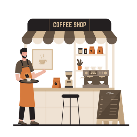 Coffee barista serving hot coffee Illustration