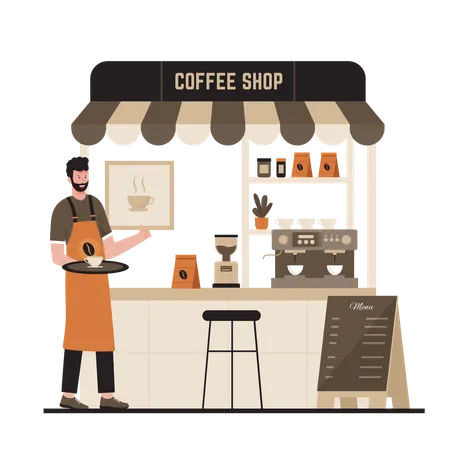 Coffee barista serving hot coffee Illustration