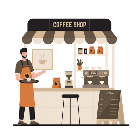 Coffee barista serving hot coffee  Illustration