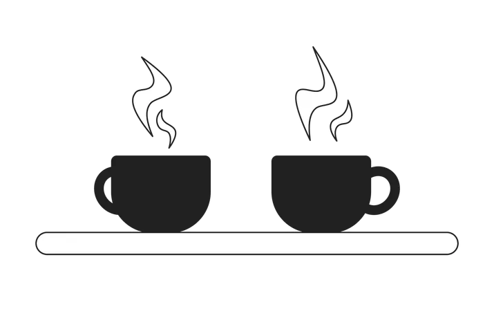 Coffee Break Monochrome Flat Vector Object Hot Drinks On Tables Fragrant Beverage Editable Black And White Thin Line Icon Simple Cartoon Clip Art Spot Illustration For Web Graphic Design Illustration