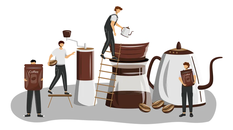 Coffee Brewing Methods Flat Concept Vector Illustration Man Making Espresso Americano Preparation Process Serving Fresh Drink Barista 2 D Cartoon Characters For Web Design Coffeeshop Creative Idea Illustration