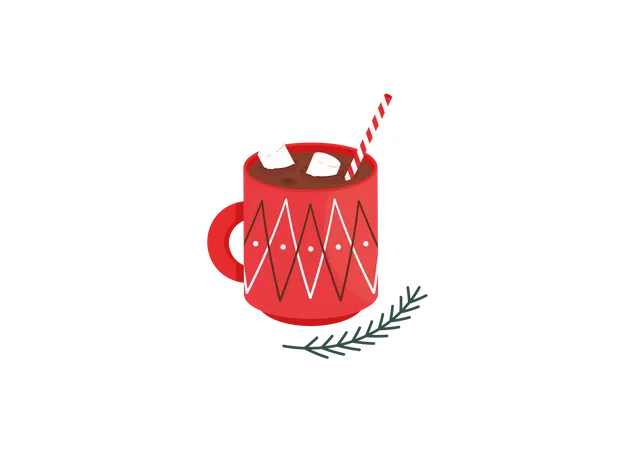 Cute Christmas Illustration With A Cup Of Cocoa With Marshmallows Illustration