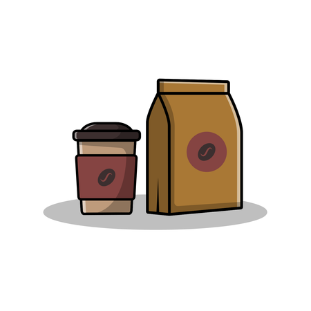 コーヒーカップとコーヒーパウダーパック  イラスト