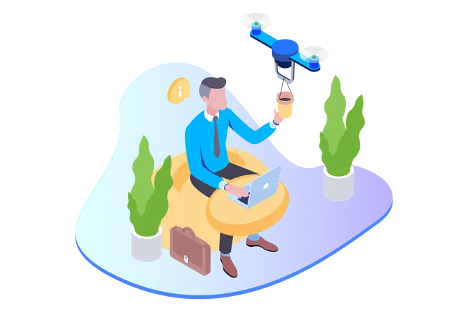 Coffee Delivery Drone in working space  Illustration