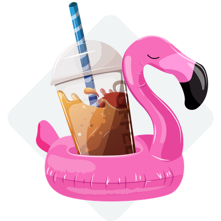 Coffee in flamingo floatier  イラスト