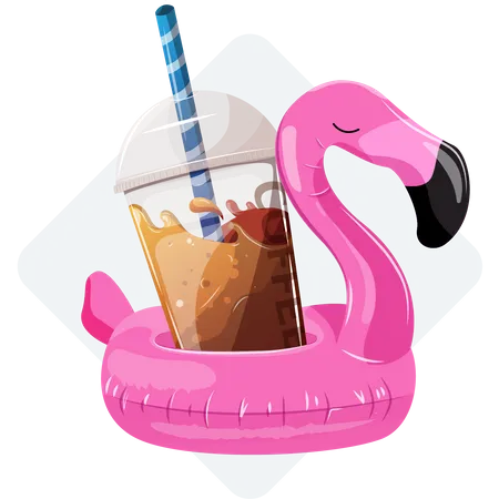 Coffee in flamingo floatier  Illustration