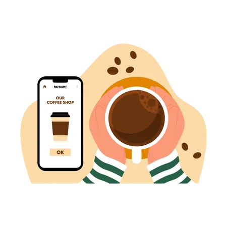 Coffee payment via mobile payment  Illustration