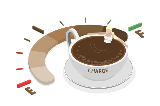 3 D Isometric Flat Vector Conceptual Illustration Of Coffee Refuel Gauge Energy Drink Illustration