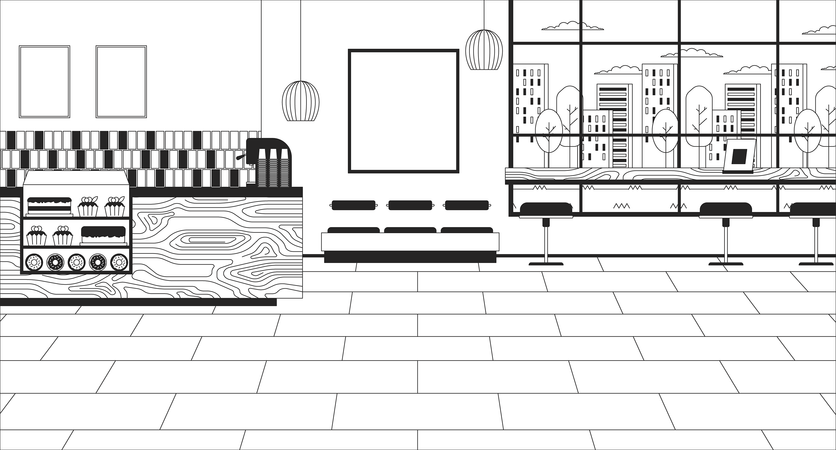 Coffee shop at airport  イラスト