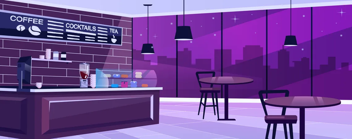 Coffee shop at night  Illustration