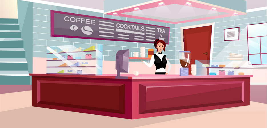 Coffee shop barista at work  Illustration