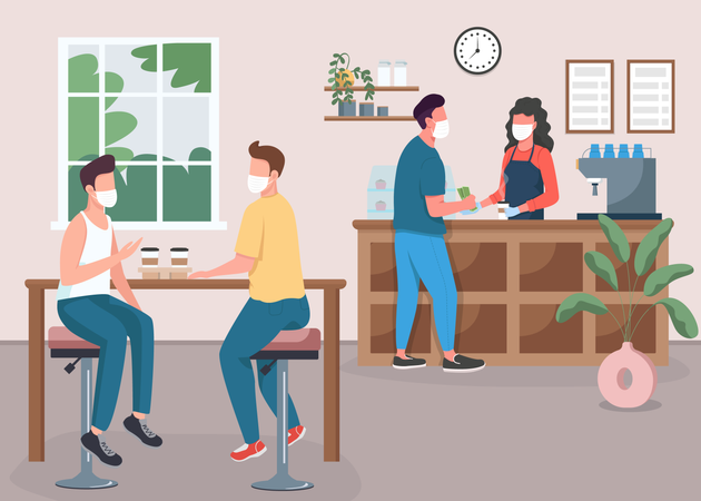 Coffee shop during pandemic  Illustration