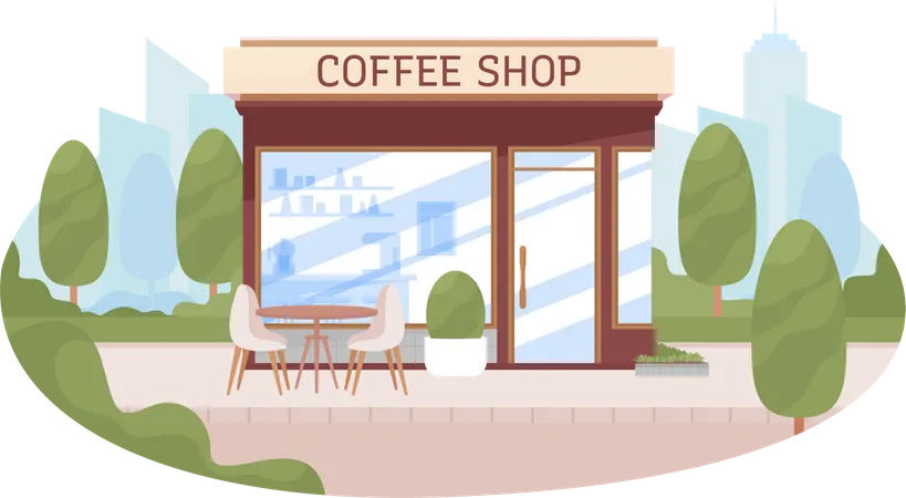 Coffee Shop Kiosk With Empty Table 2 D Vector Isolated Illustration Empty Flat Cityscape On Cartoon Background Cafe Colourful Editable Scene For Mobile Website Presentation Recursive Font Used Illustration