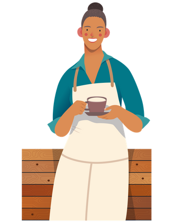 Coffee Shop Owner holding coffee cup Illustration