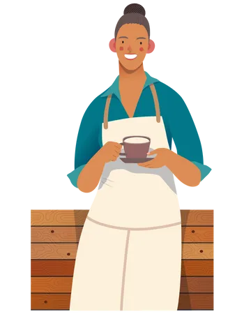 Coffee Shop Owner holding coffee cup  イラスト