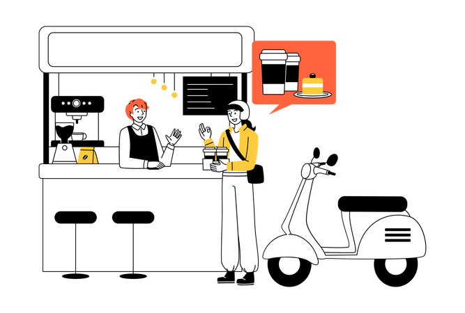 Coffee shop owner talking to delivery driver  Illustration