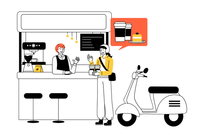 Coffee shop owner talking to delivery driver  Illustration