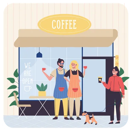 Coffee Shop Owners holding coffee cup Illustration