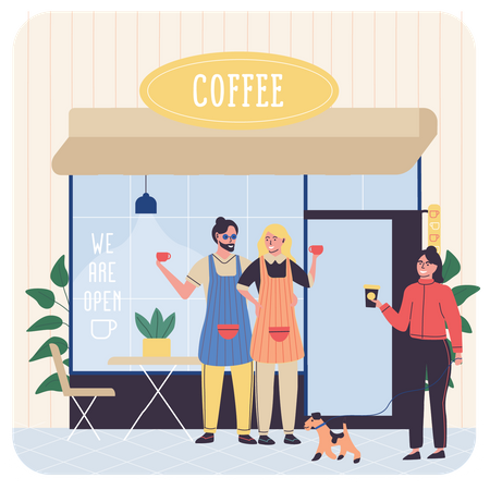 Coffee Shop Owners holding coffee cup  Illustration