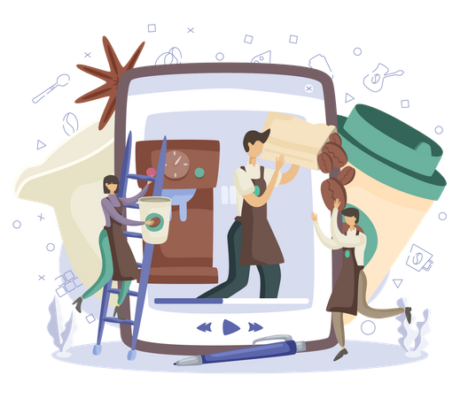 Coffee shop receiving online order  イラスト