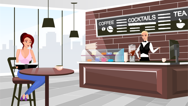 Coffee shop visitor sitting at table Illustration
