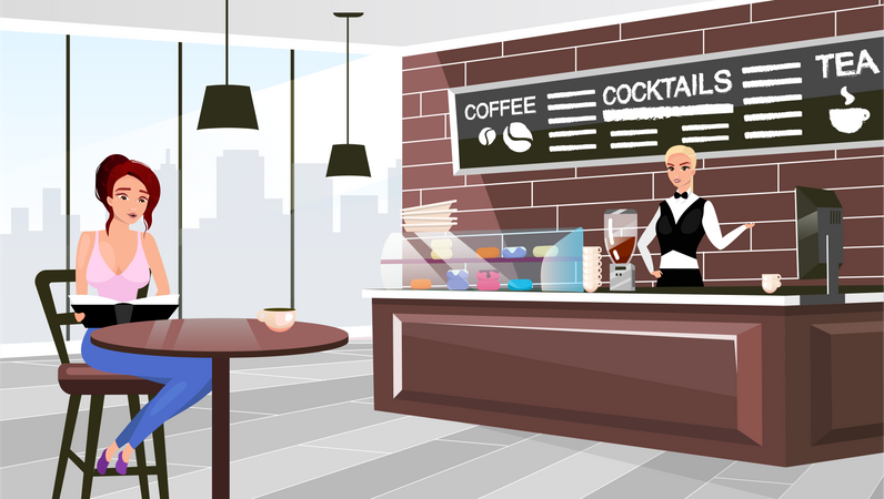 Coffee shop visitor sitting at table  Illustration