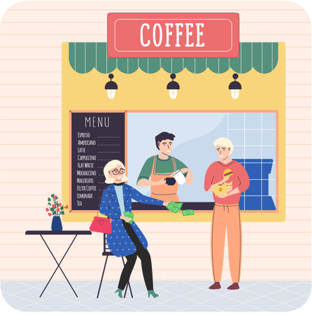 Coffee shop with cozy terrace  Illustration