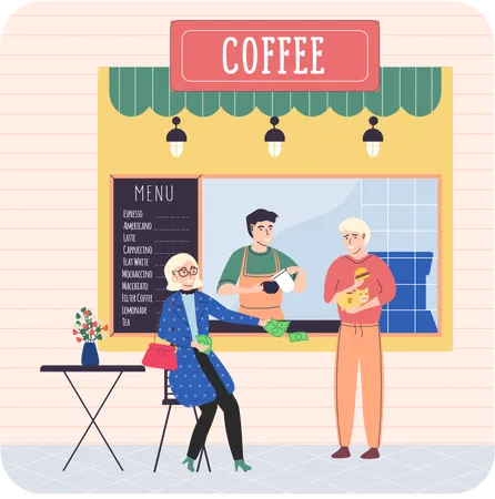 Coffee shop with cozy terrace  Illustration