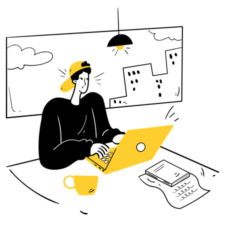 Coffee Shop Workspace  Illustration