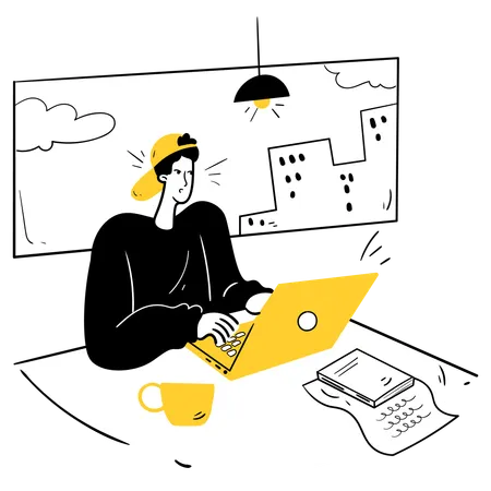 Coffee Shop Workspace  Illustration