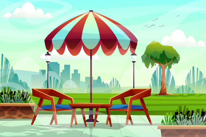 Coffee table and umbrella  Illustration