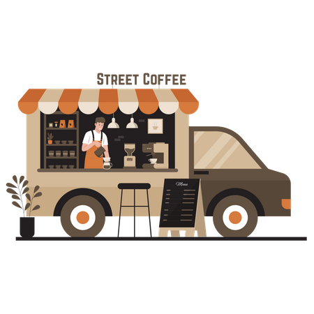 Coffee truck with barista  Illustration