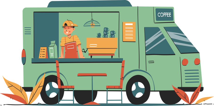 Coffee Truck With Barista  Illustration