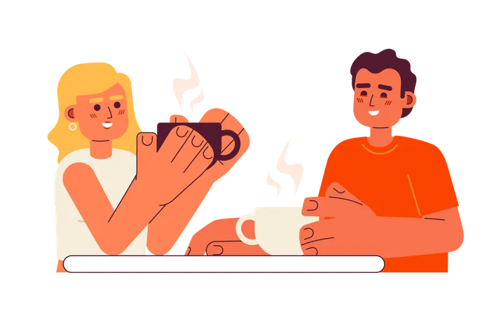 Coffee With Friend Semi Flat Color Vector Characters Spending Time Together Drinking Hot Beverage Editable Half Body People On White Simple Cartoon Spot Illustration For Web Graphic Design Illustration