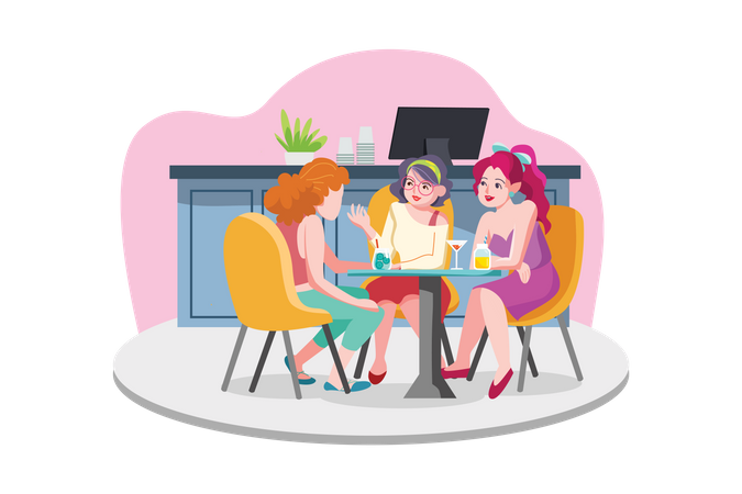 Coffee with friends on tables  Illustration