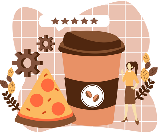 Coffee With Pizza Illustration