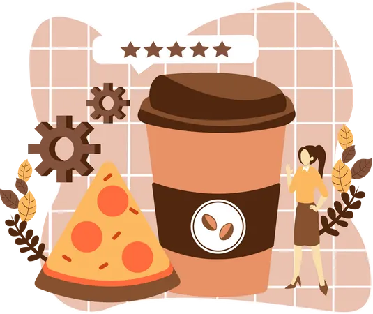 Coffee With Pizza Illustration