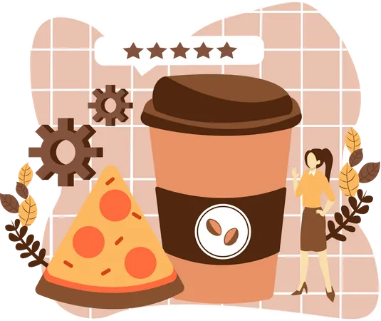 Coffee With Pizza  Illustration