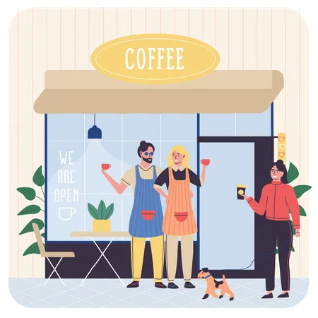 Coffee-Shop-Besitzer halten Kaffeetasse  Illustration