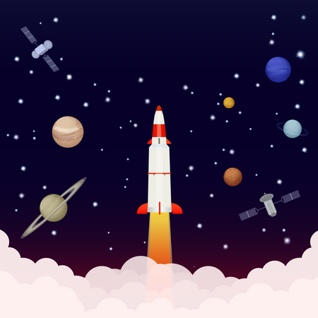 Cohete volando en el espacio  Ilustración