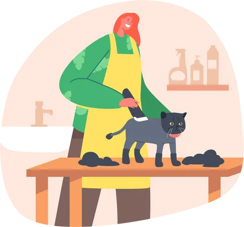 Coiffeur pour animaux coupant les poils de chat  Illustration