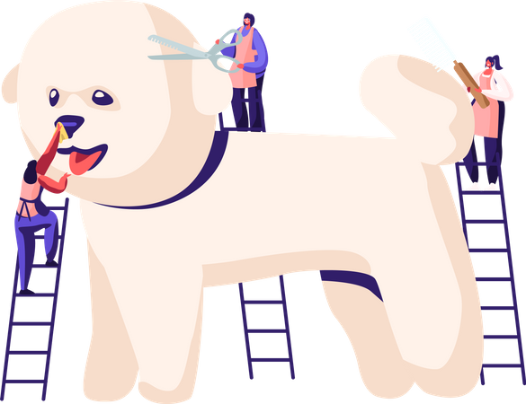 Coiffeur pour animaux coupant les poils de chiot  Illustration