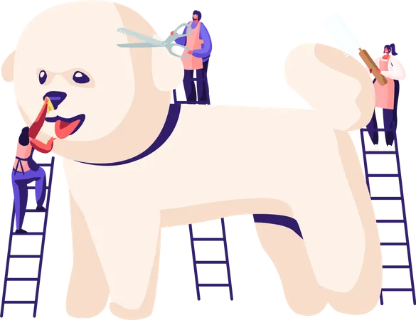 Coiffeur pour animaux coupant les poils de chiot  Illustration