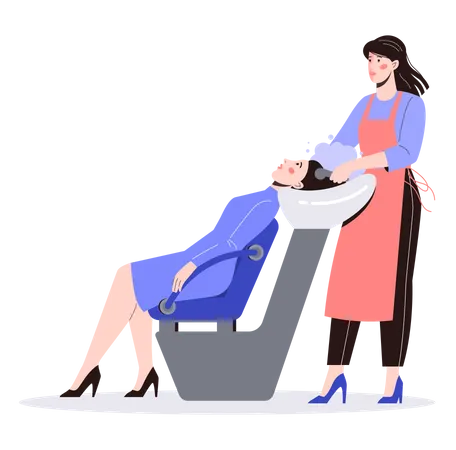 Le coiffeur lave les cheveux du client avant de les couper  Illustration