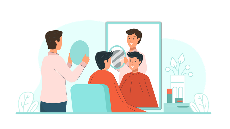 Coiffeur montrant la coiffure à l'homme  Illustration