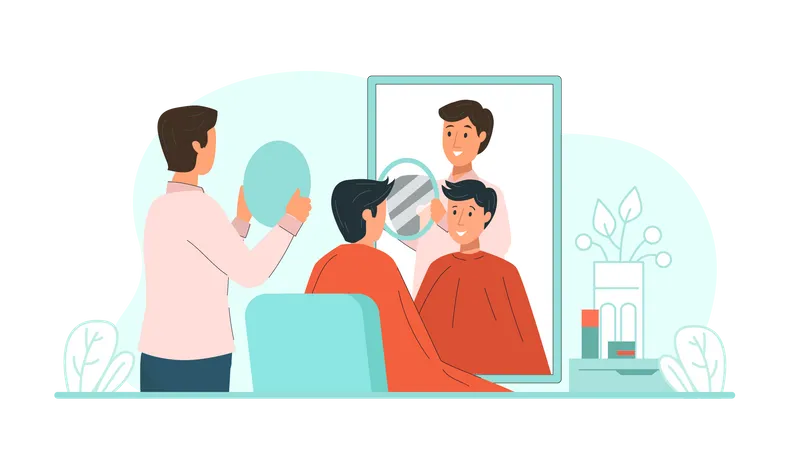 Coiffeur montrant la coiffure à l'homme  Illustration