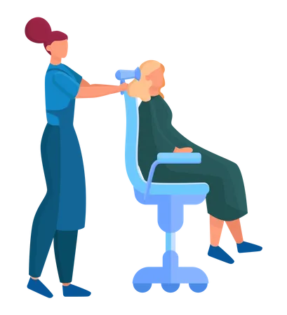 Coiffeur séchant les cheveux du client  Illustration