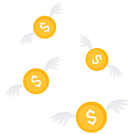 Coin dollar with wings flying in sky  Illustration