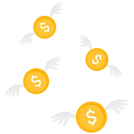 Coin dollar with wings flying in sky  Illustration