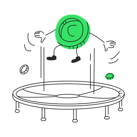 Coin jumps on a trampoline  Illustration
